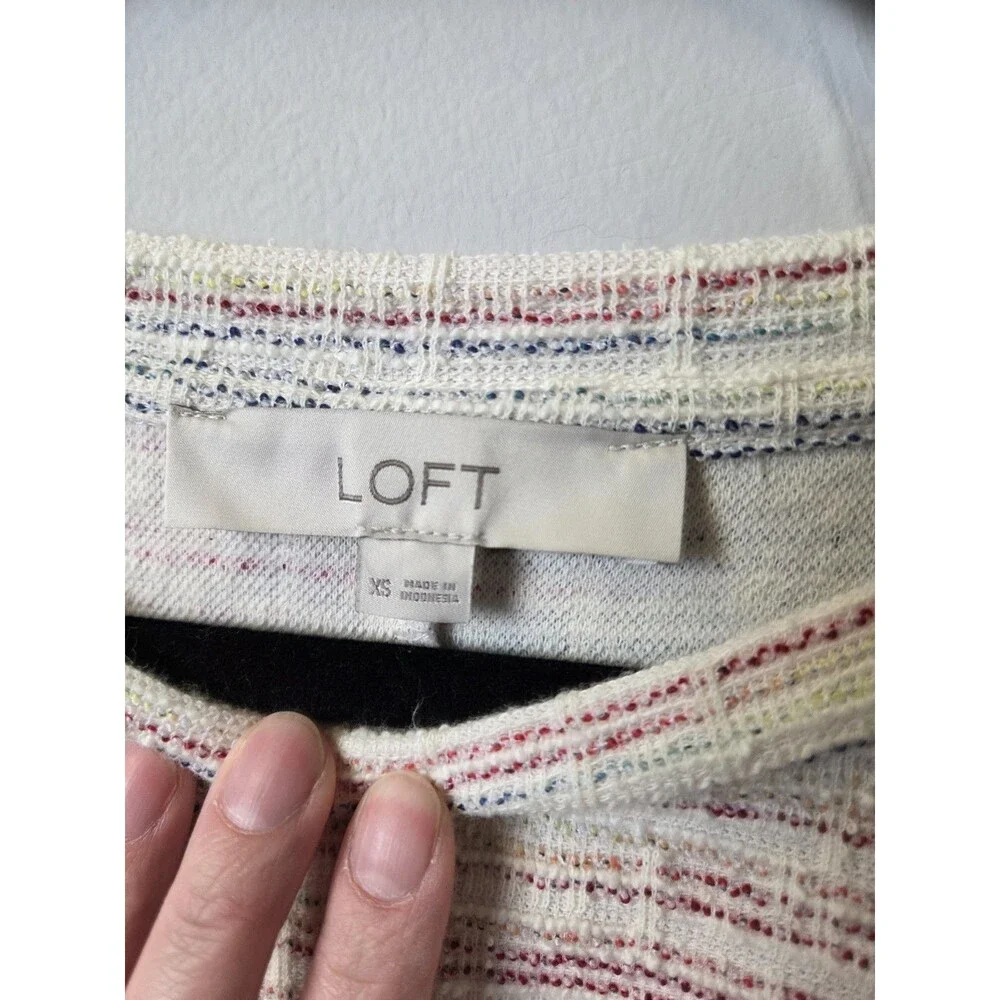 LOFT Ivory Multicolor Striped Puff Sleeve Knit Top Size XS